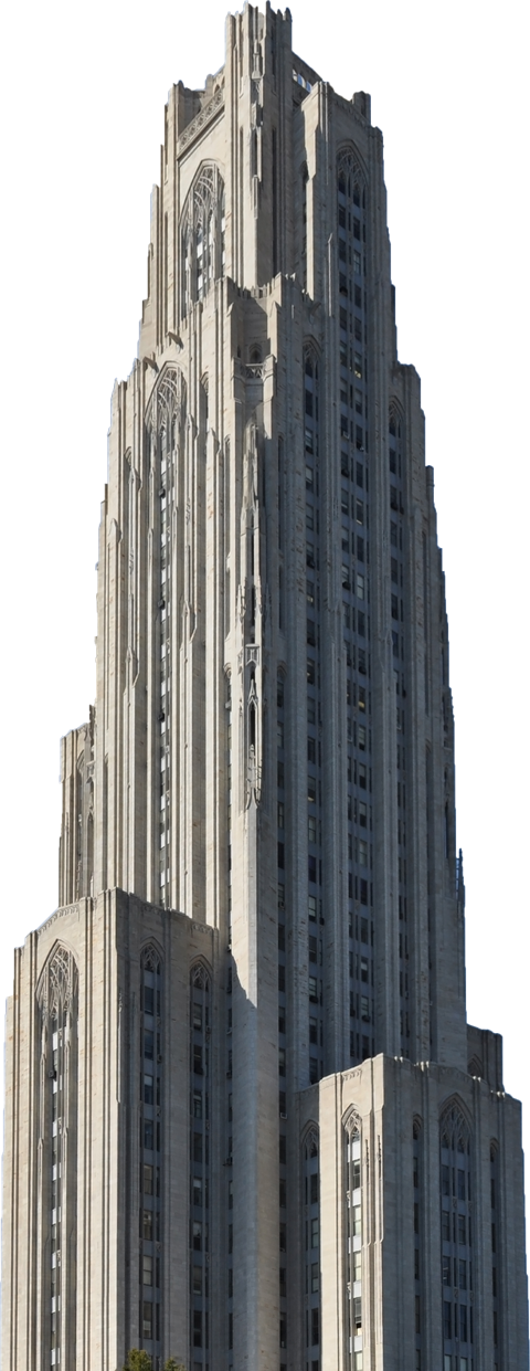 The Cathedral of Learning, the 42-storey Gothic Revival tower at the centre of the University of Pittsburgh campus, rising above the trees on a clear day.